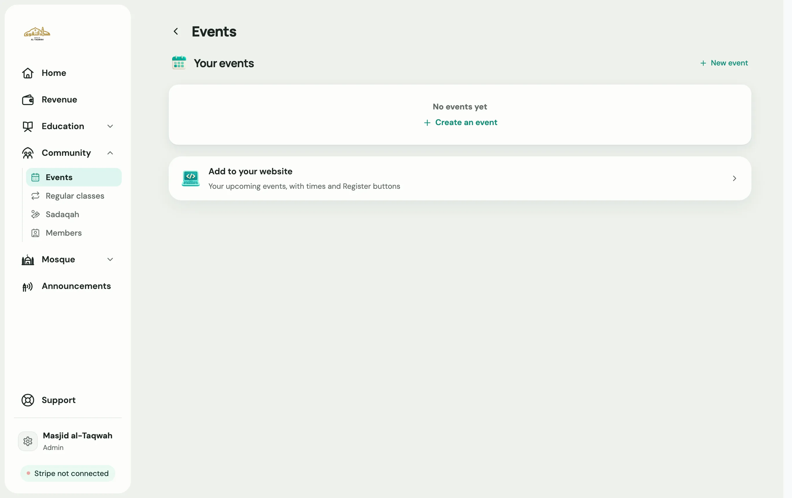 The Events page