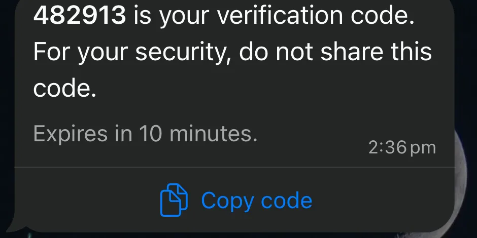 A Labbaik sign-in code arriving on WhatsApp